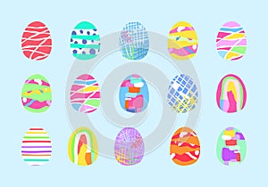 Happy easter. Set of Easter eggs. Easter symbol with abstract pattern in retro style. Vector