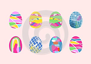 Happy easter. Set of Easter eggs. Easter symbol with abstract pattern in retro style. Vector
