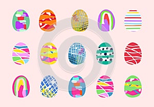 Happy easter. Set of Easter eggs. Easter symbol with abstract pattern in retro style. Vector