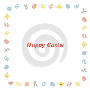 Happy Easter set eggs bunny birds frame border