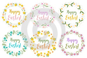 Happy Easter set floral frame for text, on white background. Vector illustration.