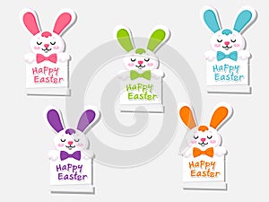 Happy Easter set greeting card with cute cartoon bunny. Vector illustration decorative element on Easter Day
