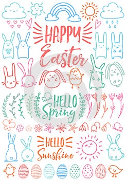 Happy Easter, set of vector doodles