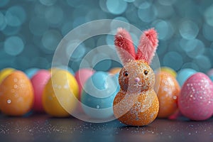 Happy easter shaded gradients Eggs Spring flowers Basket. White parades Bunny Easter hunt. Easter love background wallpaper