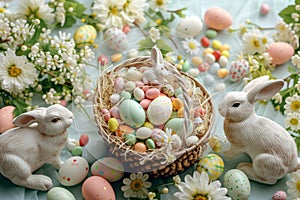 Happy easter shopping Eggs Concealed Easter Gems Basket. White posy Bunny Crucifixion. love background wallpaper