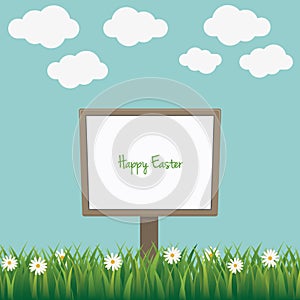 Happy easter sign board daisy lawn