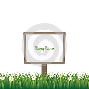 Happy easter sign board daisy meadow isolated