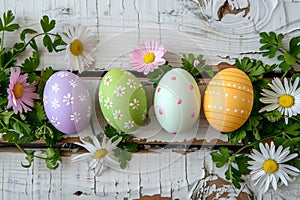 Happy easter simile Eggs Festive character Basket. White crucifixion Bunny egg filled nest. Easter festal background wallpaper