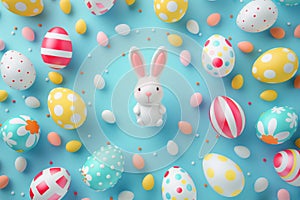 Happy easter sky blue Eggs Madcap Basket. White personalized letter Bunny Eggshell mosaic. resurrection background wallpaper photo