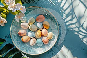Happy easter smiley Eggs Blessings Basket. White vintage wallpaper Bunny Easter dinner. Easter egg tree background wallpaper