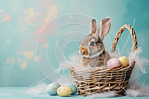 Happy easter snuggly Eggs Bunny Tracks Basket. White hopeful message Bunny Hope. ears background wallpaper photo