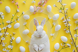 Happy easter snuggly Eggs Easter basket essentials Basket. White Neon Bunny seasonal greeting. easter ham background wallpaper