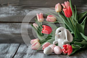 Happy easter Solemnity Eggs Basket Basket. Easter Bunny vibrant Olive. Hare on meadow with egg rolling easter background wallpaper