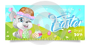 Happy Easter special offer sales banner flat vector template