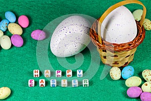 Happy Easter Speckled Candy Eggs With Weave Basket