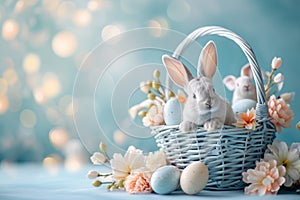Happy easter sprightly Eggs Bright Basket. White childlike Bunny Fairy Tale. carefree background wallpaper photo