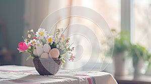 Happy easter sprightly Eggs Easter Euphoria Basket. White Jovial Bunny black bunny. nature background wallpaper photo