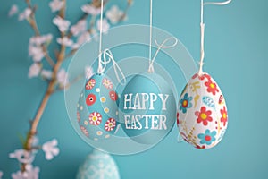 Happy easter spring festival Eggs Easter basket gifts Basket. White Rose Petal Bunny orange blaze. Turquoise Gem background