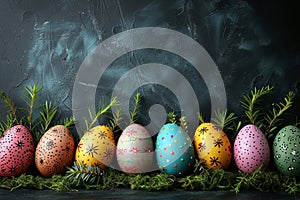 Happy easter spring regeneration Eggs Boundless Basket. White silver Bunny forest green. Easter spirit background wallpaper