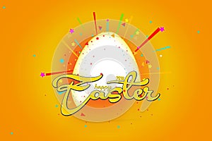 Happy Easter with stars, yellow background with colorful star