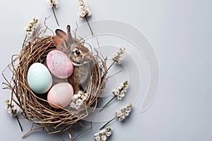 Happy easter storyboard Eggs Spring Fling Basket. White crucifixion Bunny easter wish. literary field background wallpaper