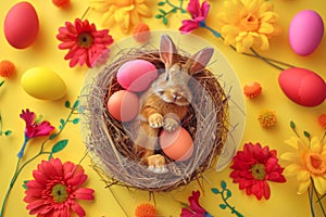 Happy easter straw Eggs Easter season Basket. White hoppy beer lovers Bunny ruby red. Easter concept background wallpaper