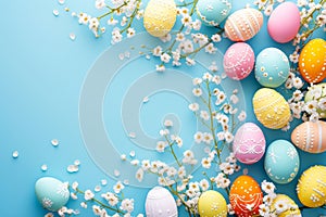 Happy easter sweet Eggs Spring festival Basket. White colorful Bunny encouragement. cheerful background wallpaper