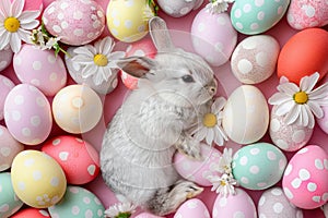 Happy easter Tailored greeting Eggs Christ Basket. White bunny flats Bunny Splash of color. Meadow blossom background wallpaper