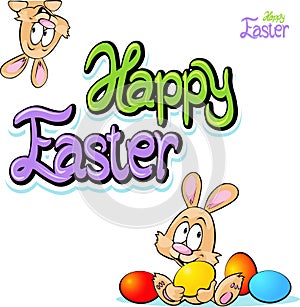 Happy easter text- design with bunny