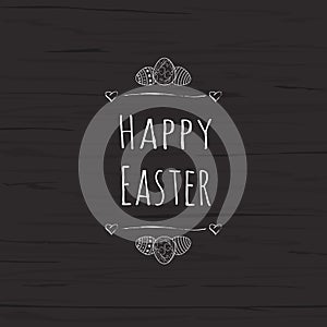 Happy Easter text and easter eggs for Pascha holiday greeting card template. Vector illustration.