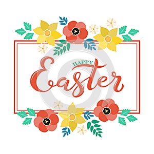 Happy Easter text with flower frame