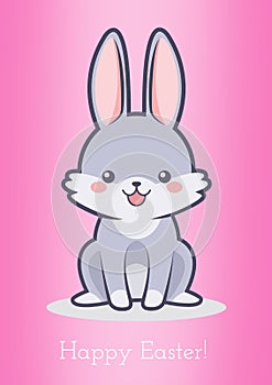 Happy easter text over easter bunny on pink background