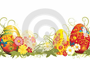 Happy easter Text panel Eggs Frolic Basket. White violet Bunny lettered. Easter tradition background wallpaper