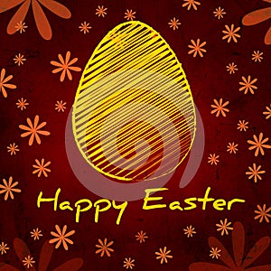 Happy Easter and yellow egg over brown old paper background with