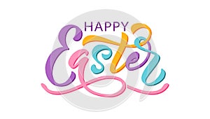 Happy Easter text. Vector illustration isolated on white background. Hand drawn text for Easter card.