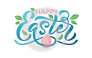 Happy Easter text. Vector illustration isolated on white background. Hand drawn text for Easter card.