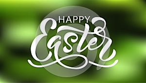 Happy Easter text. Vector illustration isolated on white background. Hand drawn text for Easter greeting card.