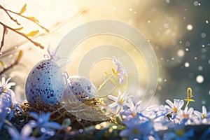 Happy easter Texture Eggs Basket Basket. White Easter eggs Bunny Easter display. April background wallpaper