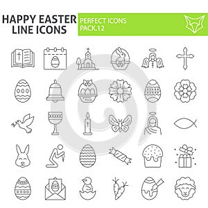 Happy easter thin line icon set, spring holiday symbols collection, vector sketches, logo illustrations, christian
