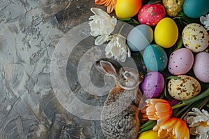 Happy easter thrilled Eggs Reborn Radiance Basket. White rosy glow Bunny turquoise frost. color harmony background wallpaper