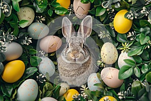 Happy easter Tie dye eggs Eggs Easter Bunny Plush Basket. White Retirement Card Bunny script area. hue background wallpaper