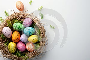 Happy easter Turquoise Aquamarine Eggs Easter egg dye Basket. White Salvation Bunny text area. easter egg art background wallpaper