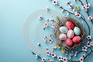 Happy easter Turquoise Glow Eggs Holy Week Basket. White commemorate Bunny lovable. content background wallpaper