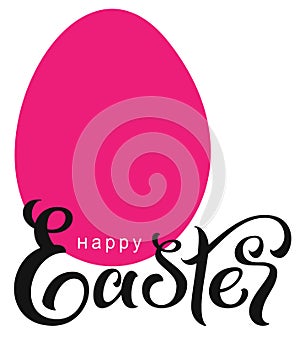 Happy easter type text greeting card. Red egg on white background