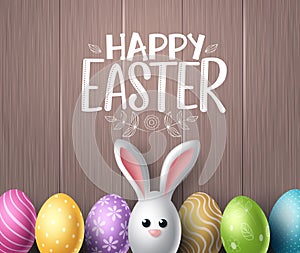 Happy easter vector background design. Happy easter text in wood textured space for text