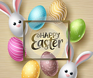 Happy easter vector background design. Happy easter typography in space frame for text