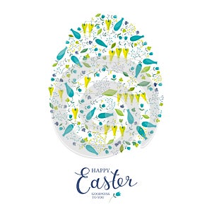 Happy Easter - vector greeting card with Easter floral egg and lettering design