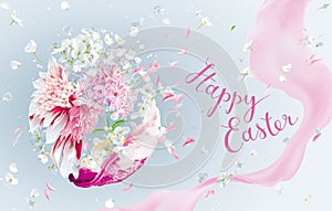 Happy Easter - vector greeting card with Easter floral egg and lettering design