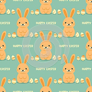 Happy Easter. Vector Seamless Pattern with Easter Cute Funny Cartoon Rabbit. Easter Holiday Design with Flat Hare, Bunny