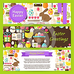 Happy Easter Vector Template Banners Set in Modern Flat Style